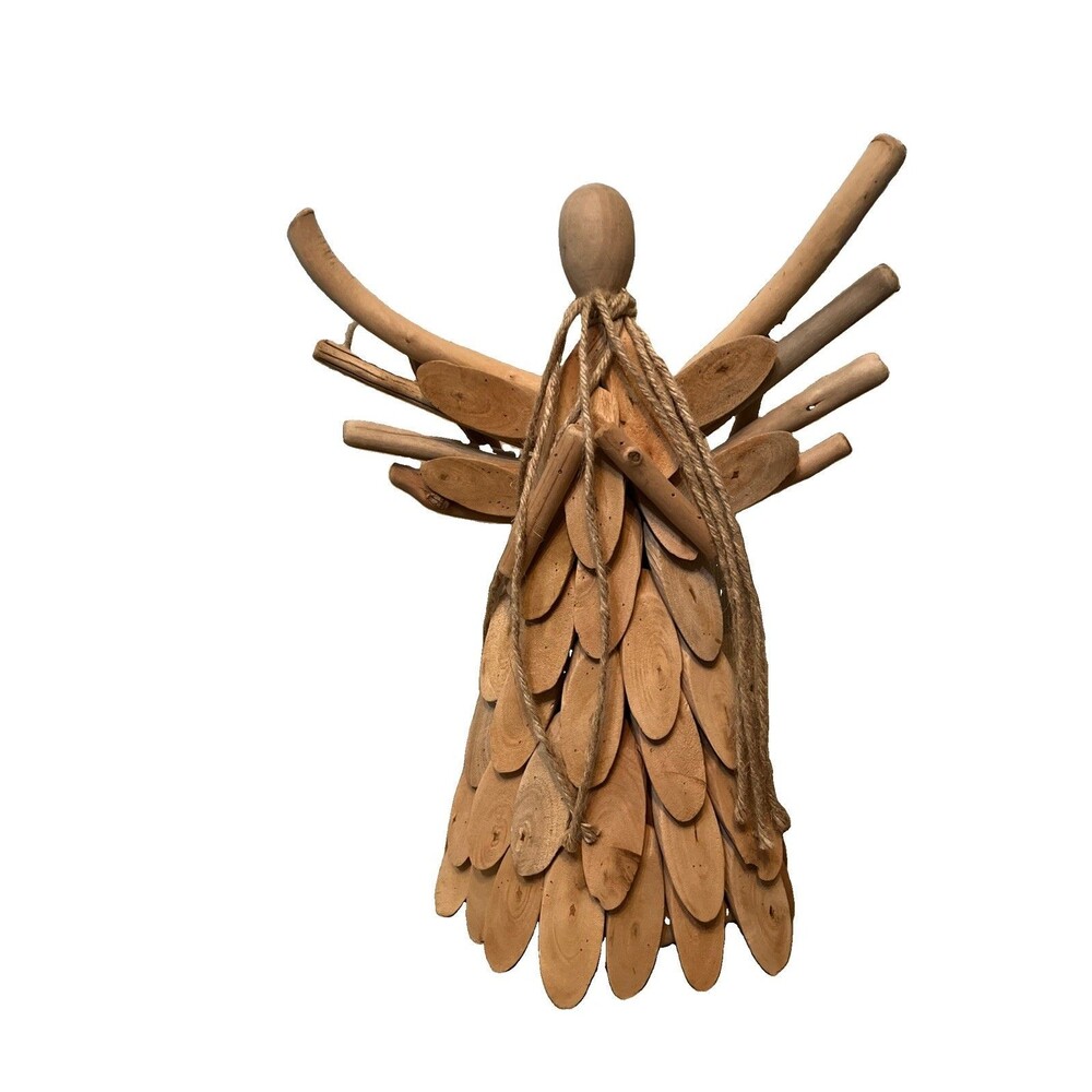 Driftwood Angel Figure Handmade Folk Art Beach Rustic Christmas 15”